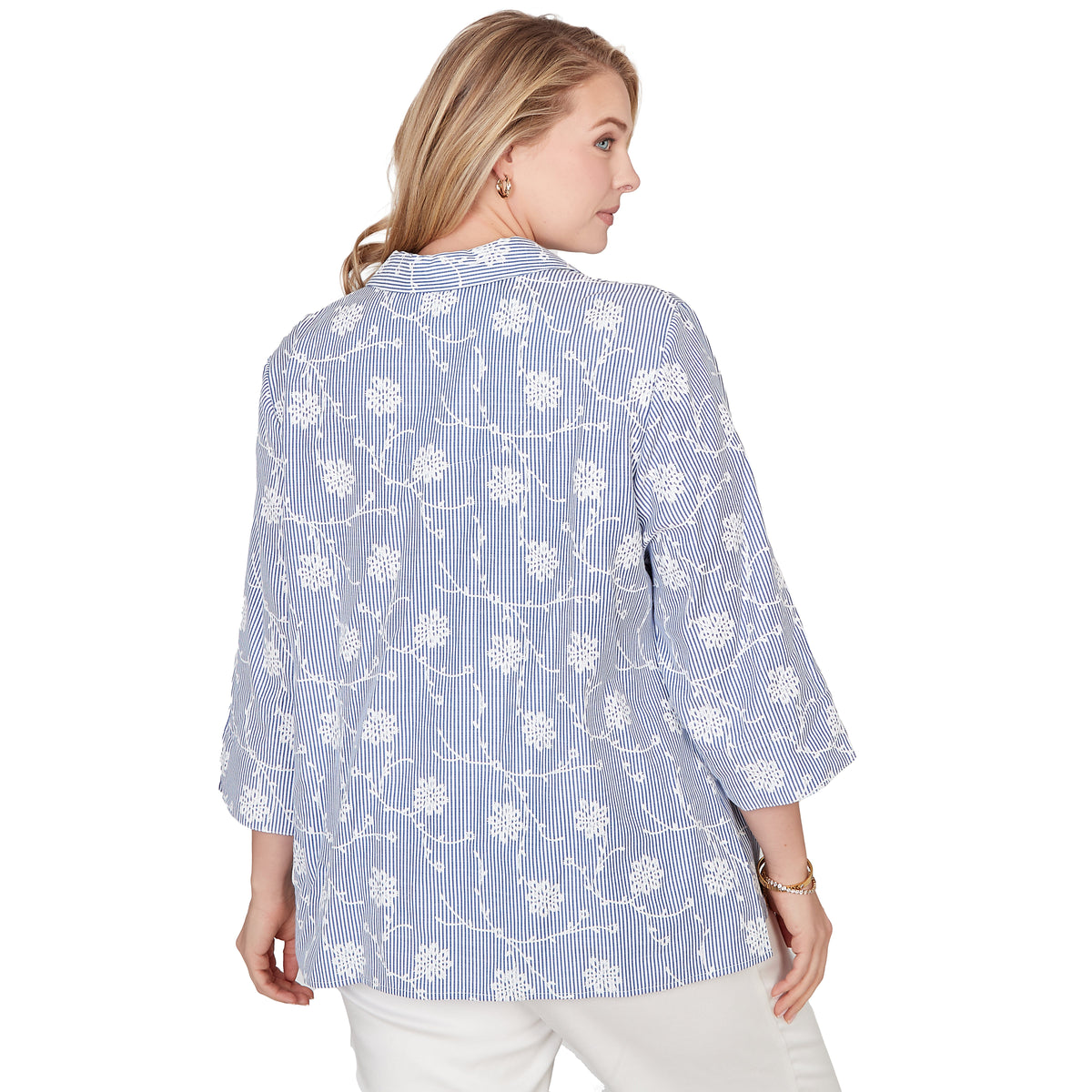 Dressbarn Best Seller | Alfred Dunner Puff Print Pinstripe Embroidered Button Down Top, Plus