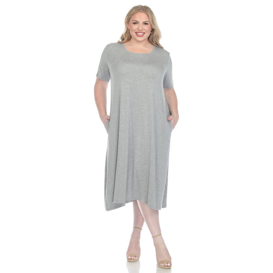 Dressbarn New | Short Sleeve Pocket Swing Midi Dress - Plus
