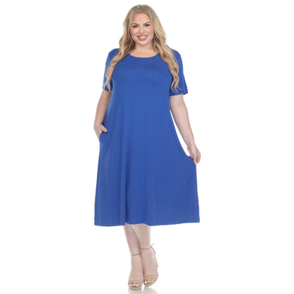 Dressbarn New | Short Sleeve Pocket Swing Midi Dress - Plus