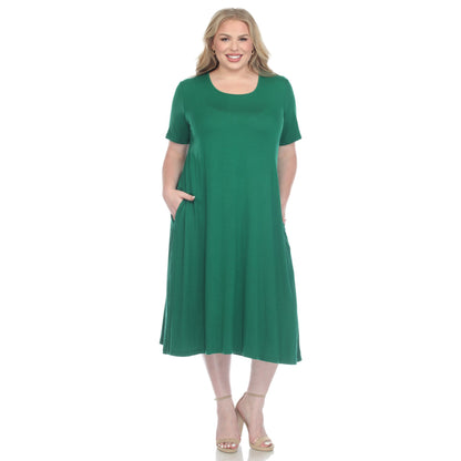 Dressbarn New | Short Sleeve Pocket Swing Midi Dress - Plus