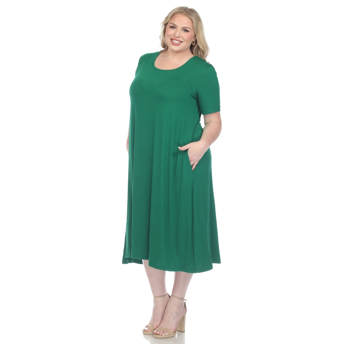 Dressbarn New | Short Sleeve Pocket Swing Midi Dress - Plus