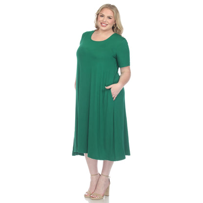 Dressbarn New | Short Sleeve Pocket Swing Midi Dress - Plus