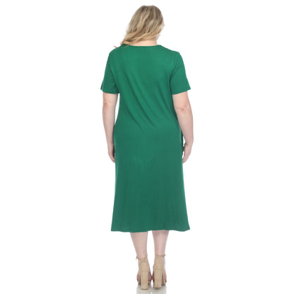 Dressbarn New | Short Sleeve Pocket Swing Midi Dress - Plus