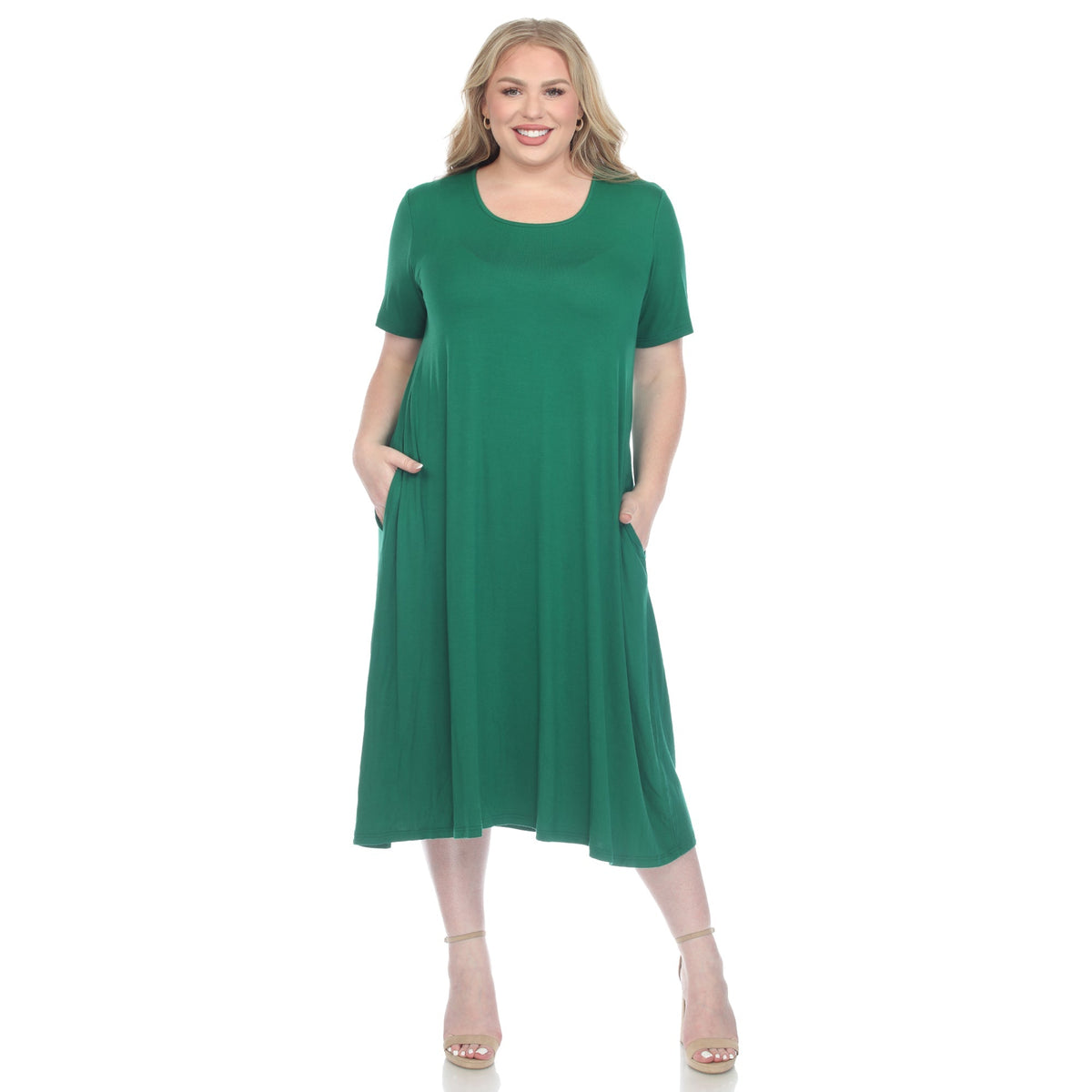Dressbarn New | Short Sleeve Pocket Swing Midi Dress - Plus