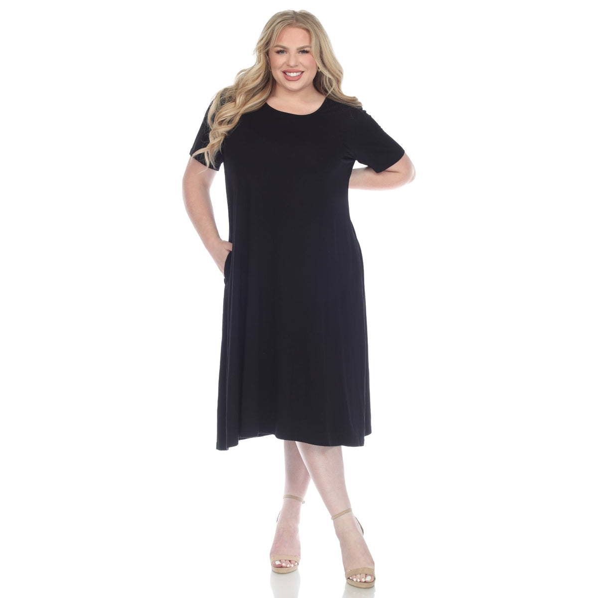 Dressbarn New | Short Sleeve Pocket Swing Midi Dress - Plus