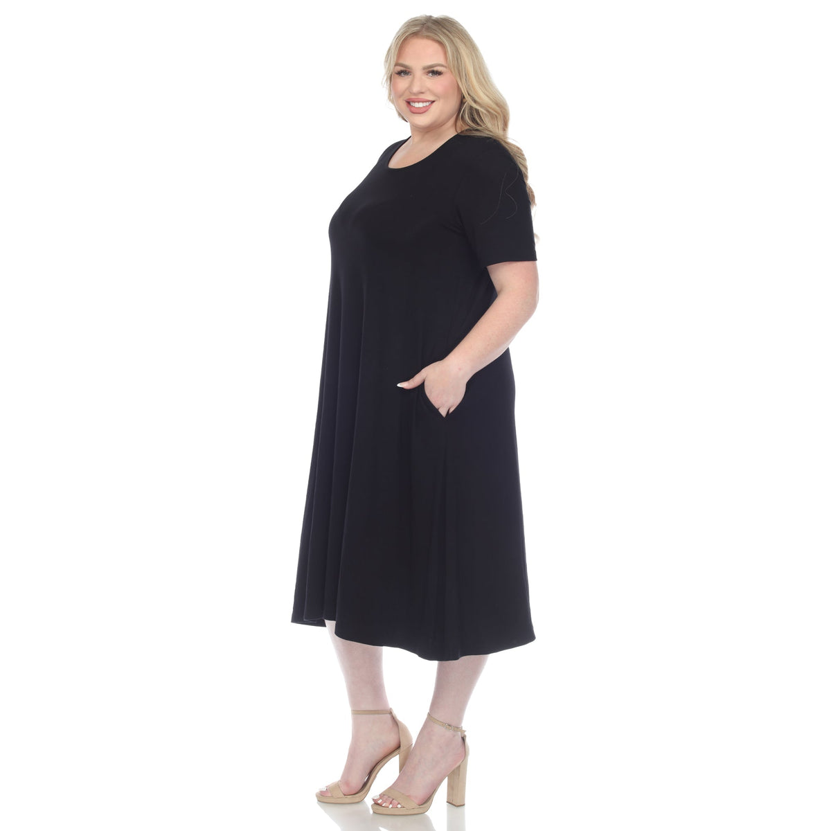 Dressbarn New | Short Sleeve Pocket Swing Midi Dress - Plus