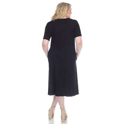 Dressbarn New | Short Sleeve Pocket Swing Midi Dress - Plus