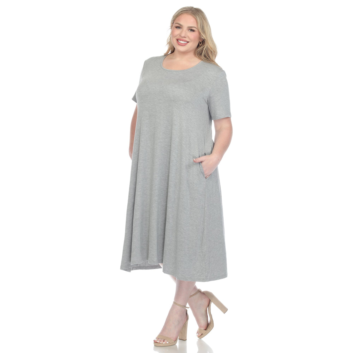 Dressbarn New | Short Sleeve Pocket Swing Midi Dress - Plus