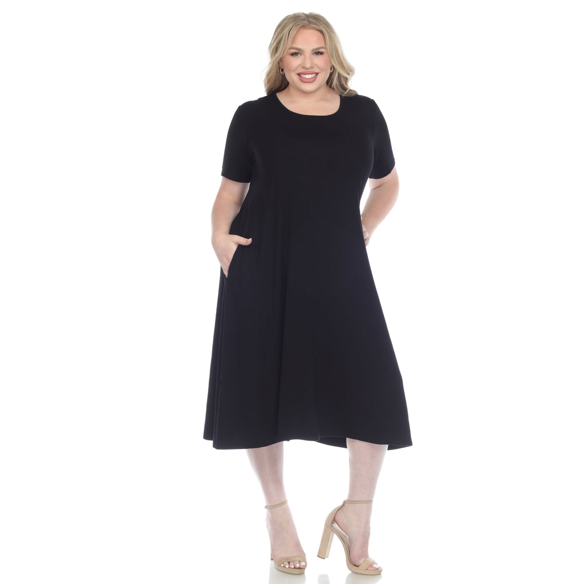 Dressbarn New | Short Sleeve Pocket Swing Midi Dress - Plus
