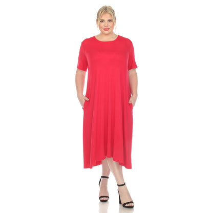 Dressbarn New | Short Sleeve Pocket Swing Midi Dress - Plus