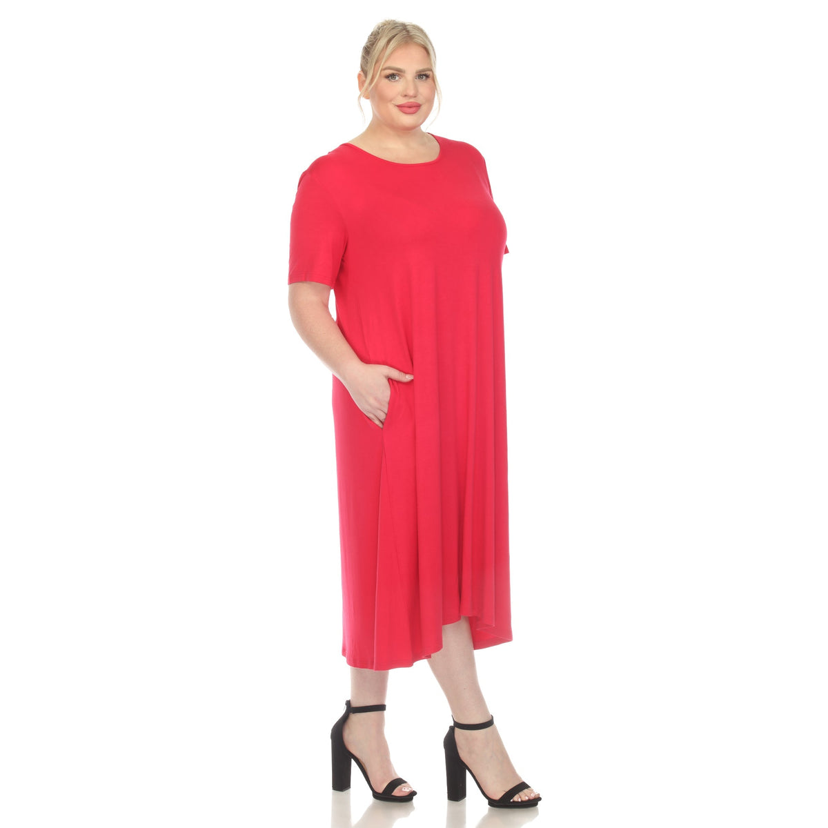 Dressbarn New | Short Sleeve Pocket Swing Midi Dress - Plus