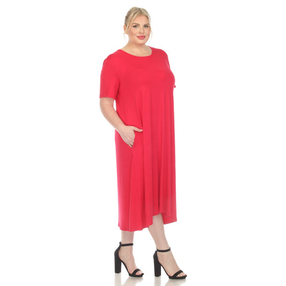 Dressbarn New | Short Sleeve Pocket Swing Midi Dress - Plus