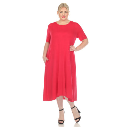 Dressbarn New | Short Sleeve Pocket Swing Midi Dress - Plus