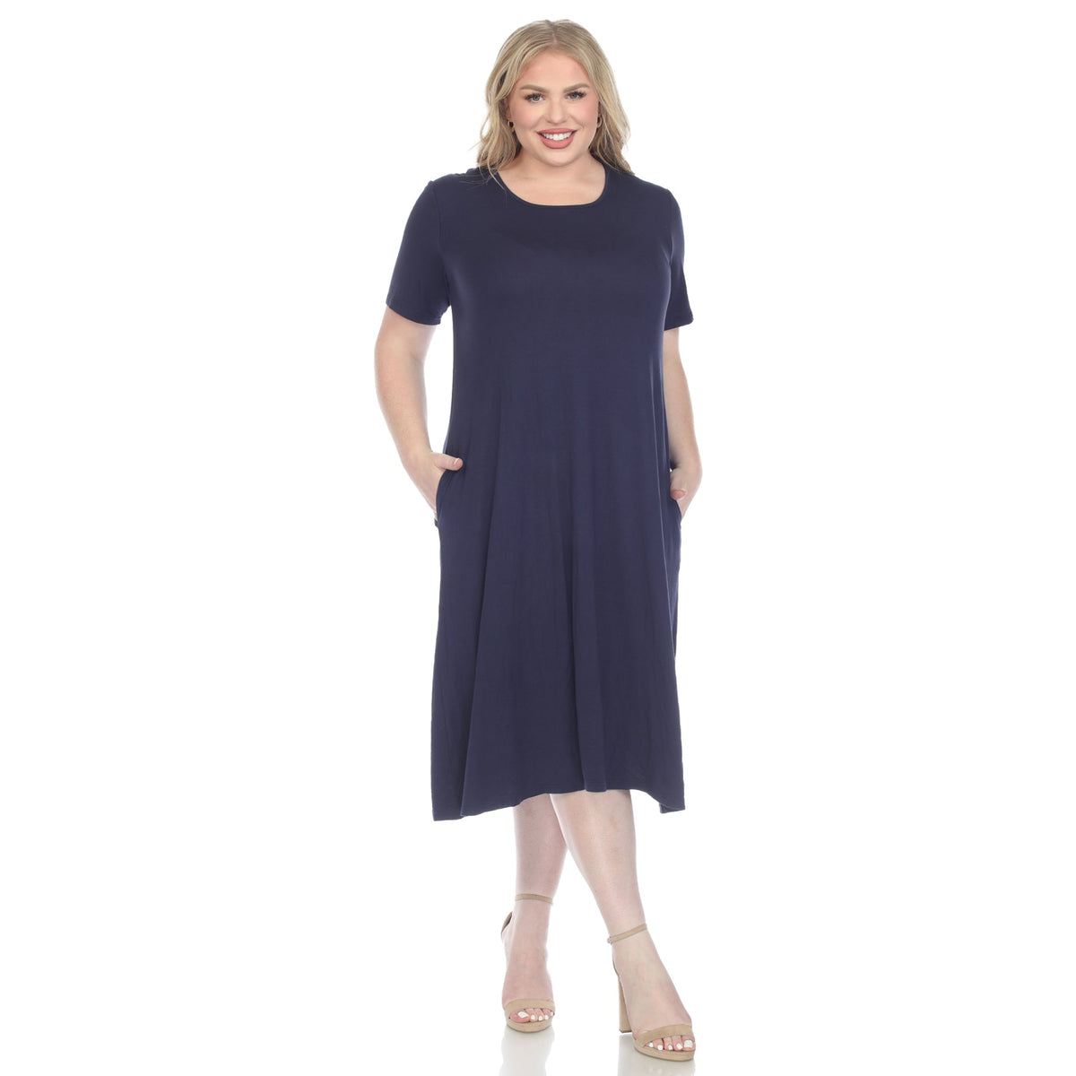 Dressbarn New | Short Sleeve Pocket Swing Midi Dress - Plus