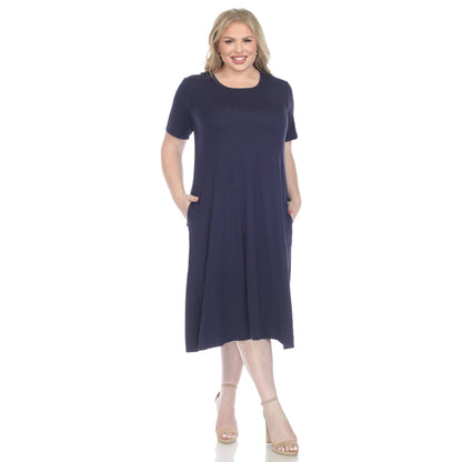 Dressbarn New | Short Sleeve Pocket Swing Midi Dress - Plus