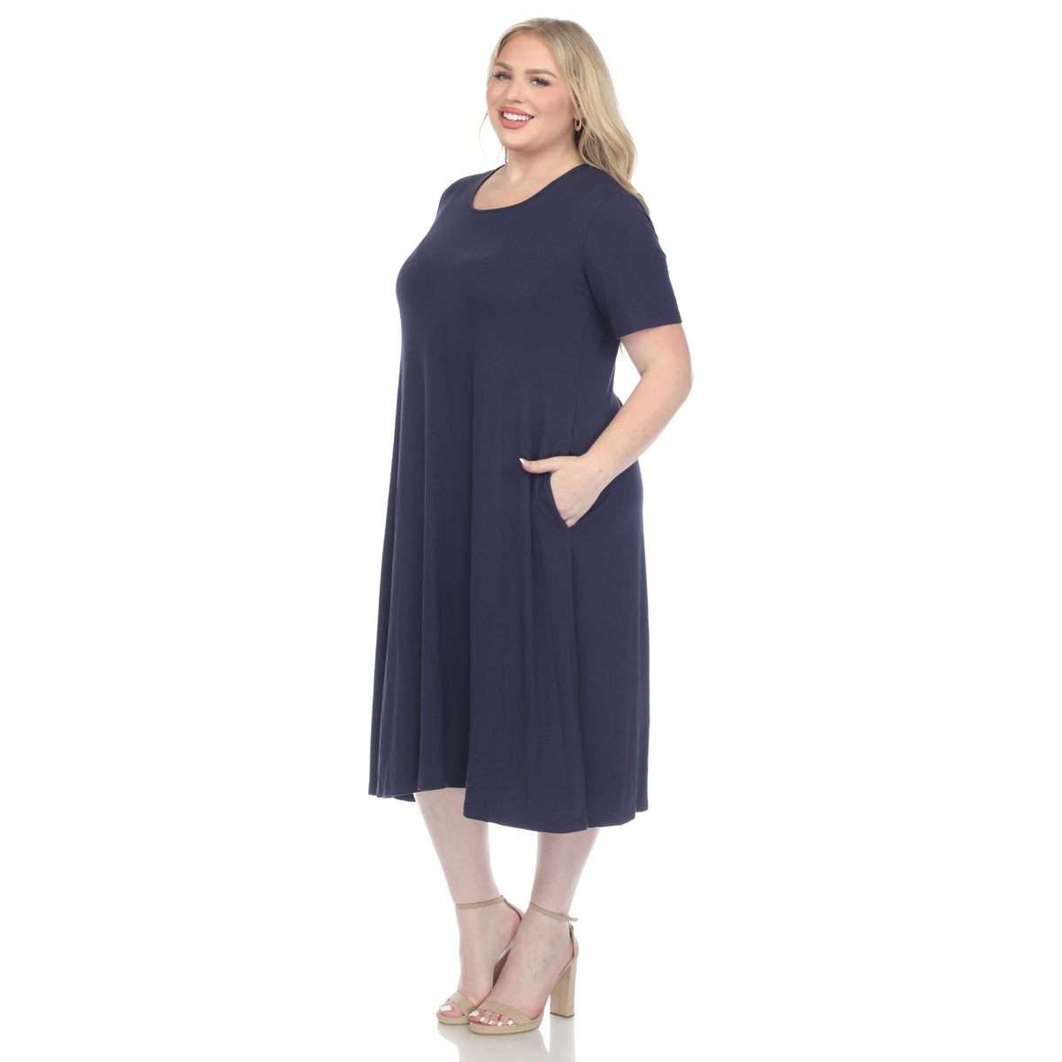 Dressbarn New | Short Sleeve Pocket Swing Midi Dress - Plus