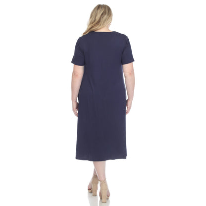 Dressbarn New | Short Sleeve Pocket Swing Midi Dress - Plus