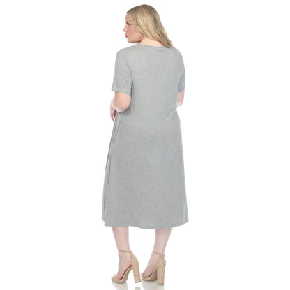 Dressbarn New | Short Sleeve Pocket Swing Midi Dress - Plus