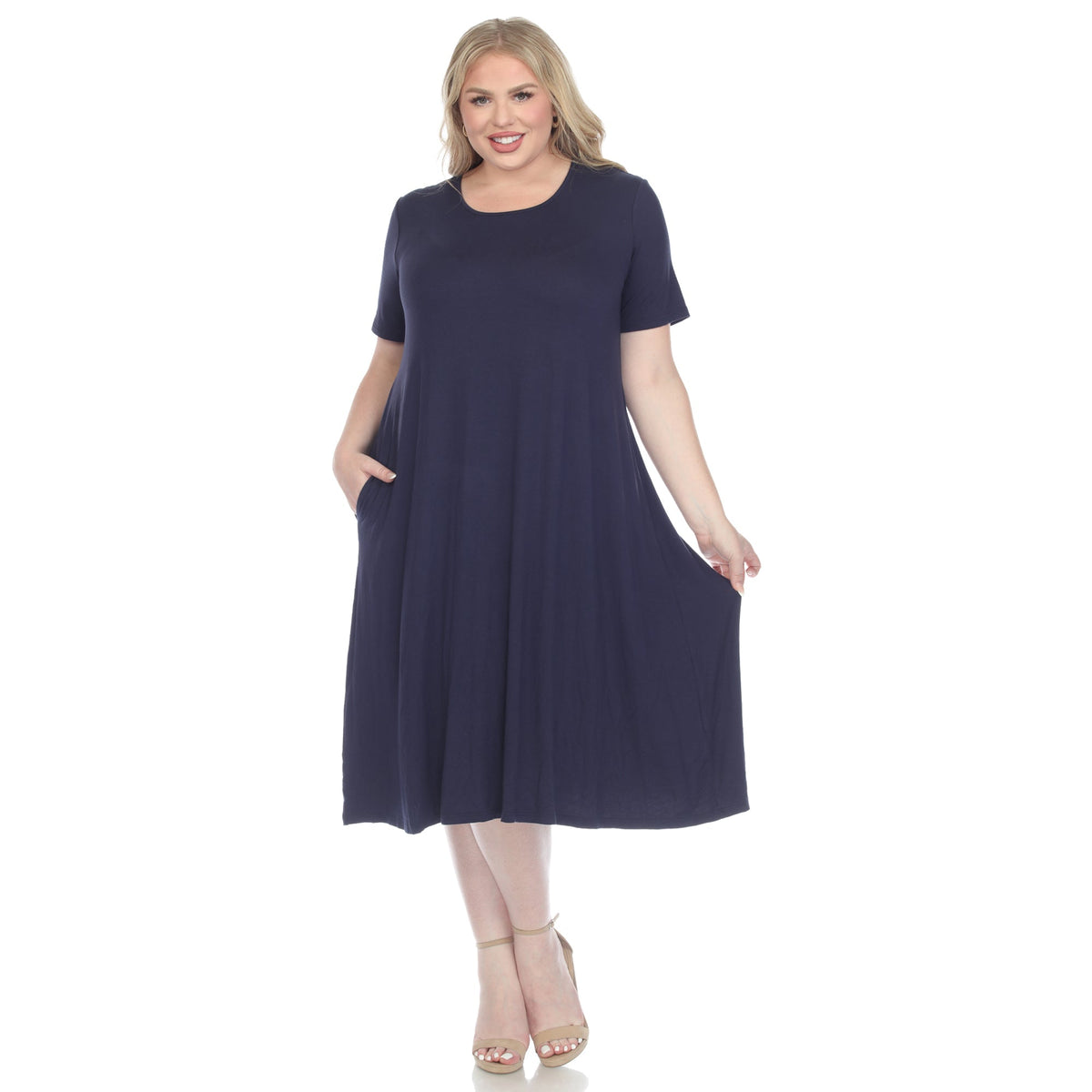 Dressbarn New | Short Sleeve Pocket Swing Midi Dress - Plus