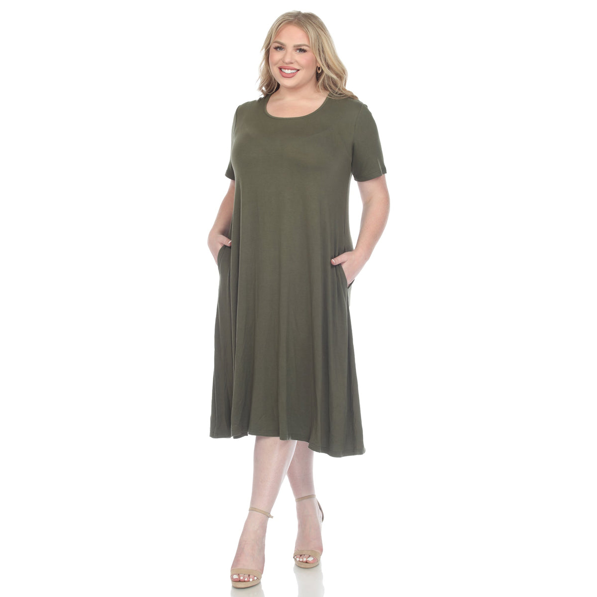 Dressbarn New | Short Sleeve Pocket Swing Midi Dress - Plus