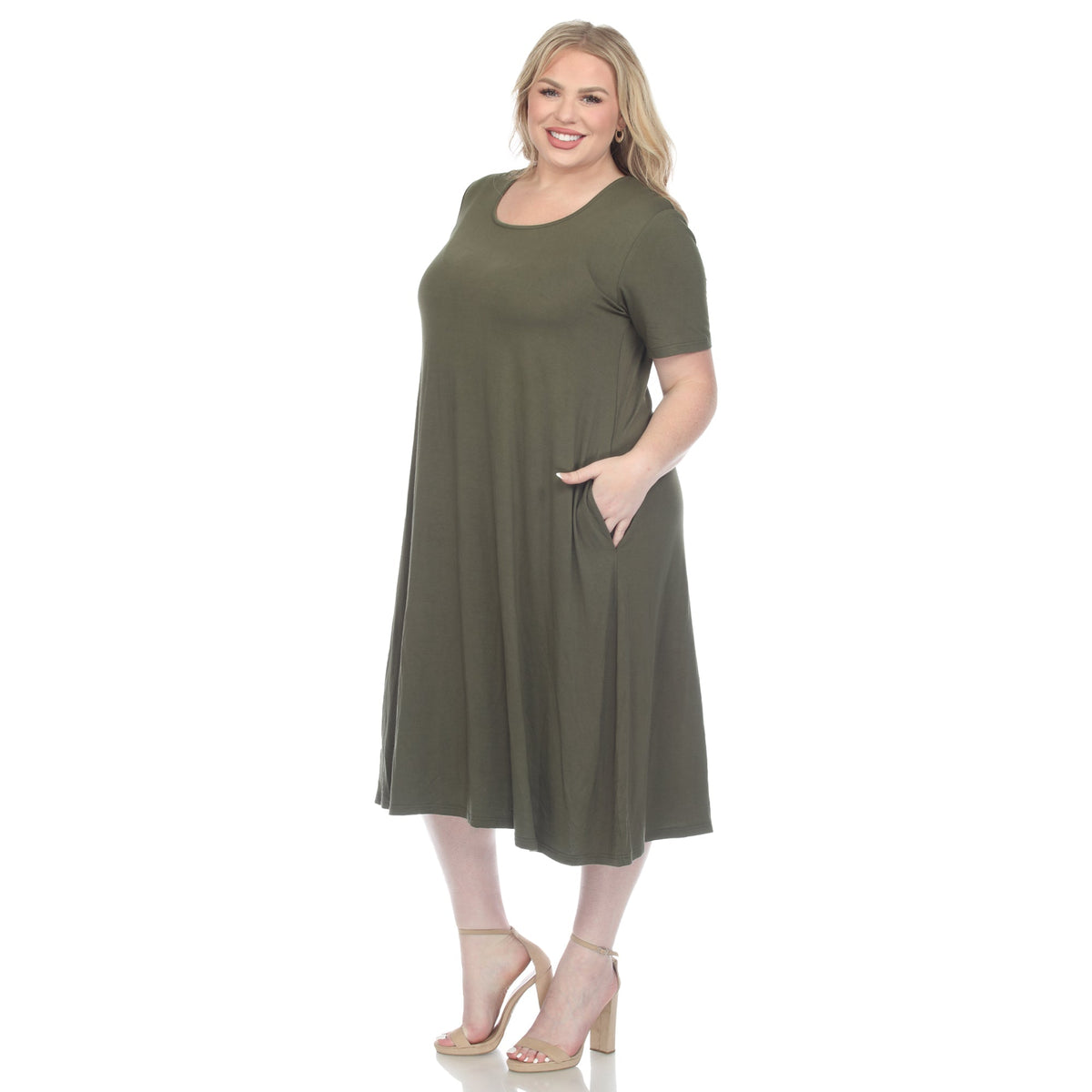 Dressbarn New | Short Sleeve Pocket Swing Midi Dress - Plus