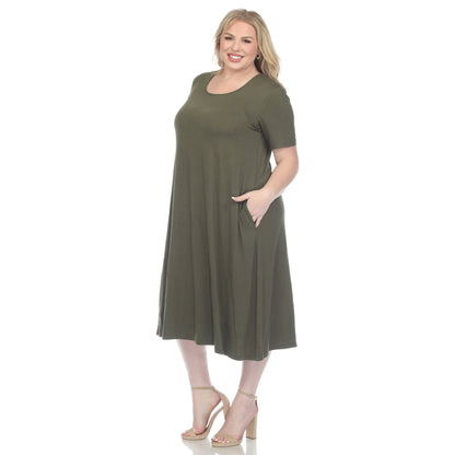 Dressbarn New | Short Sleeve Pocket Swing Midi Dress - Plus