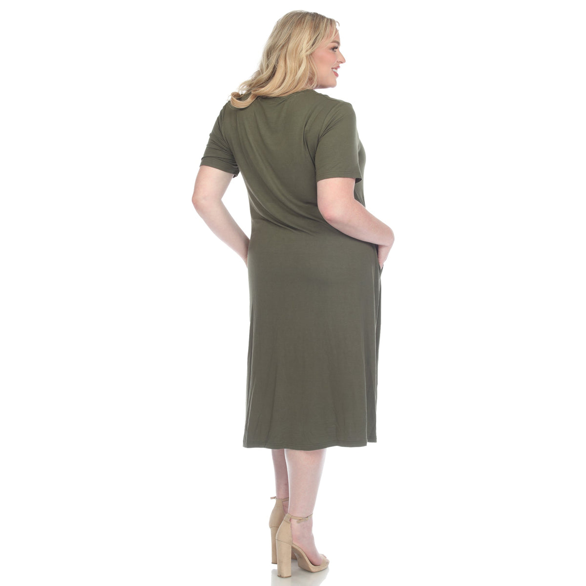 Dressbarn New | Short Sleeve Pocket Swing Midi Dress - Plus