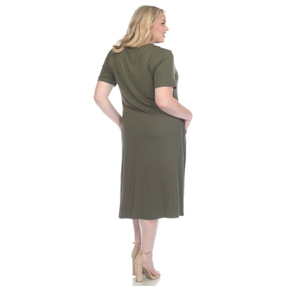 Dressbarn New | Short Sleeve Pocket Swing Midi Dress - Plus