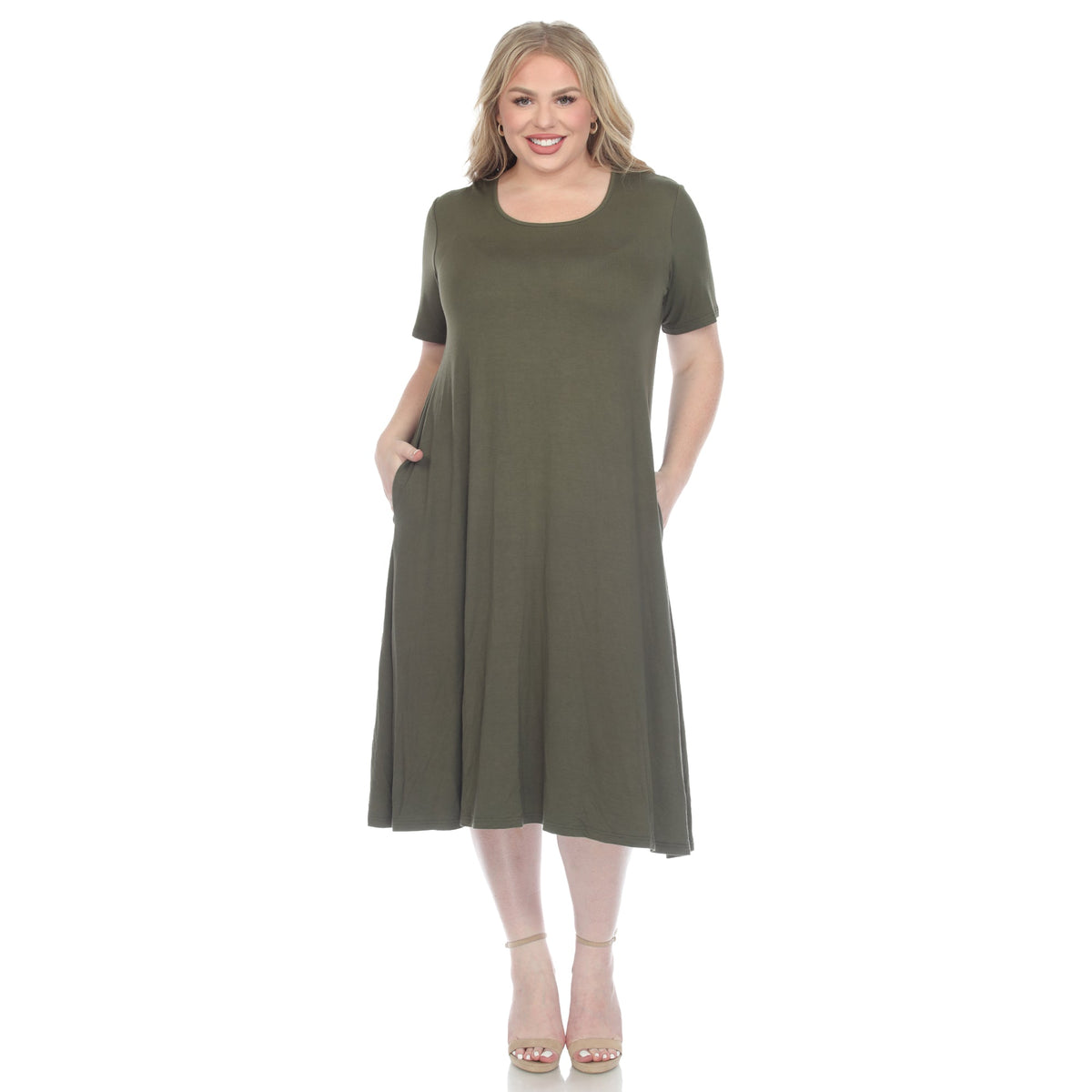 Dressbarn New | Short Sleeve Pocket Swing Midi Dress - Plus