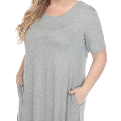 Dressbarn New | Short Sleeve Pocket Swing Midi Dress - Plus