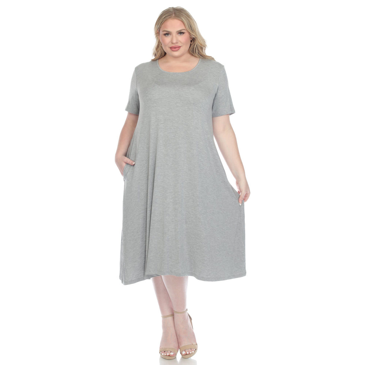 Dressbarn New | Short Sleeve Pocket Swing Midi Dress - Plus