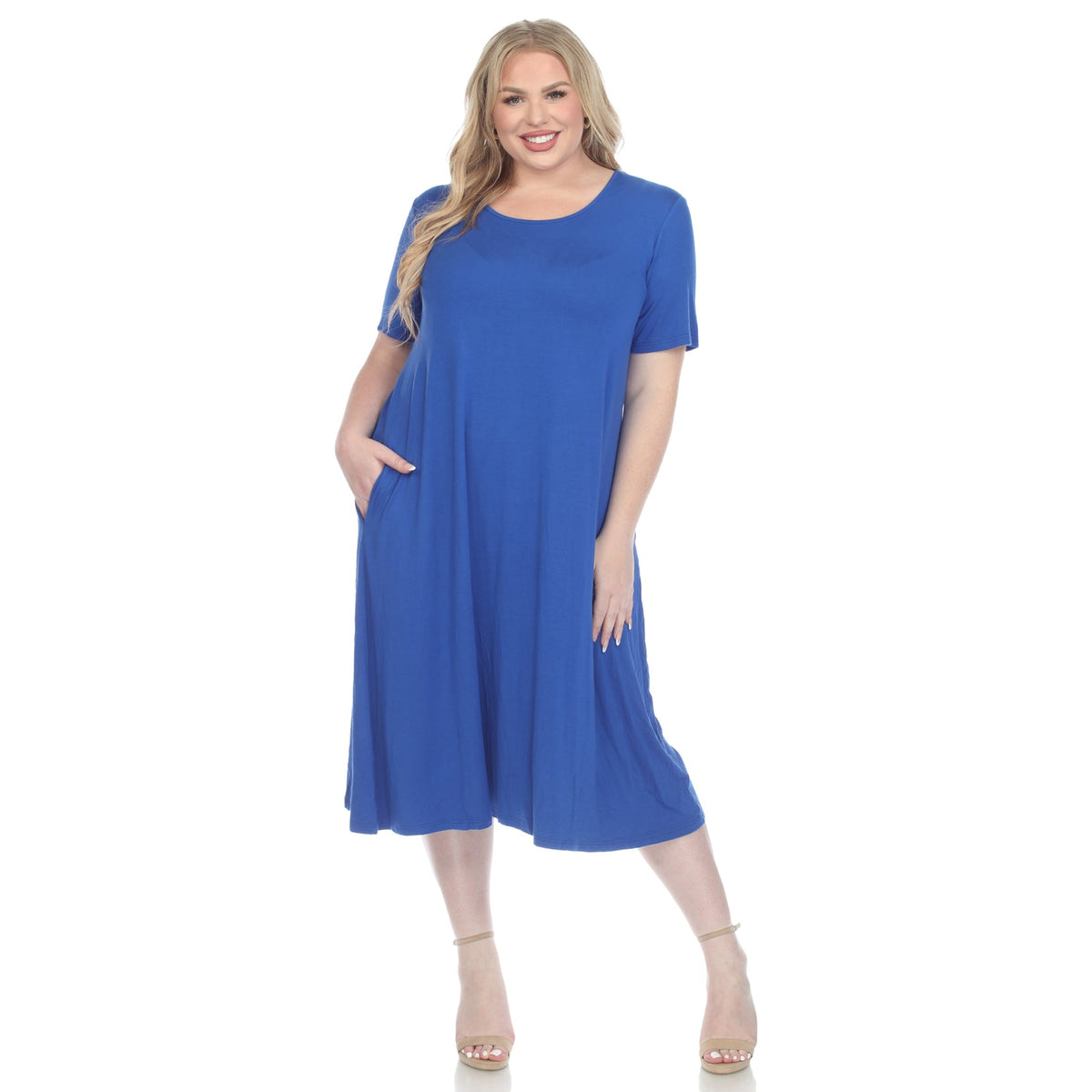 Dressbarn New | Short Sleeve Pocket Swing Midi Dress - Plus