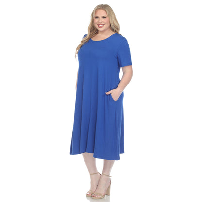 Dressbarn New | Short Sleeve Pocket Swing Midi Dress - Plus