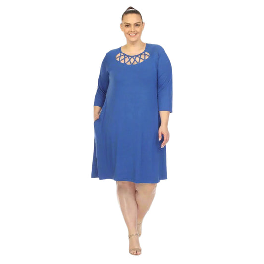 Dressbarn Recommended | Criss Cross Neckline Swing Midi Dress - Plus