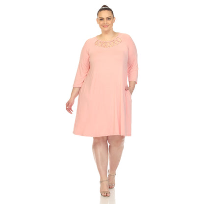 Dressbarn Recommended | Criss Cross Neckline Swing Midi Dress - Plus