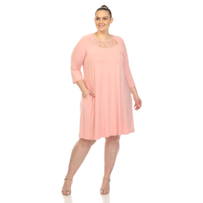 Dressbarn Recommended | Criss Cross Neckline Swing Midi Dress - Plus
