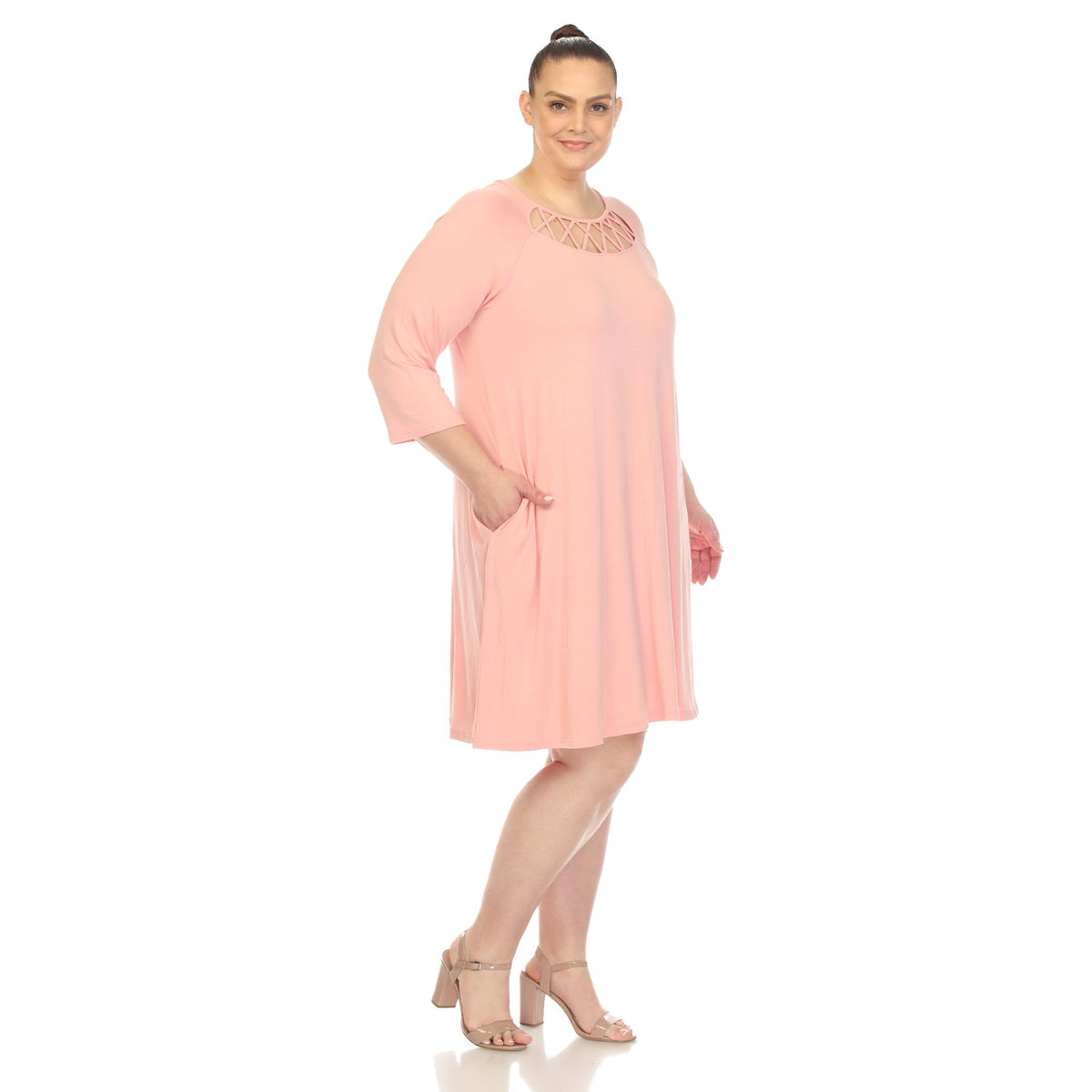 Dressbarn Recommended | Criss Cross Neckline Swing Midi Dress - Plus