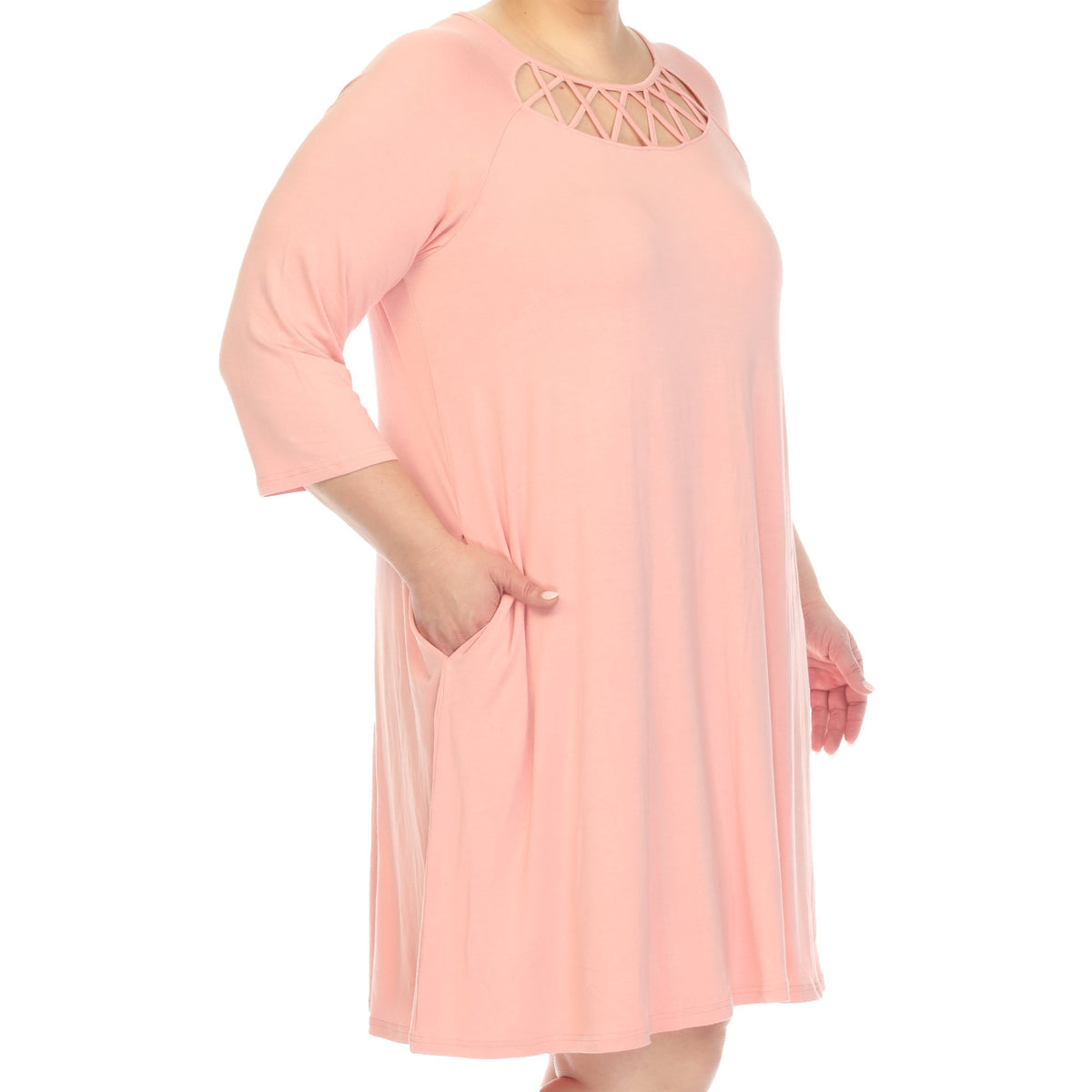 Dressbarn Recommended | Criss Cross Neckline Swing Midi Dress - Plus