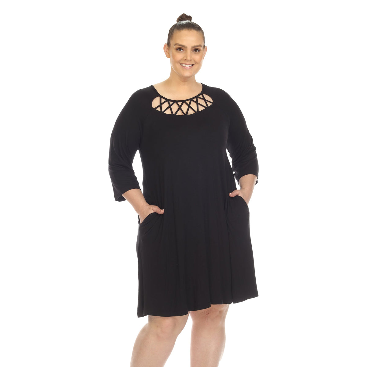 Dressbarn Recommended | Criss Cross Neckline Swing Midi Dress - Plus