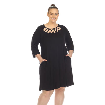 Dressbarn Recommended | Criss Cross Neckline Swing Midi Dress - Plus
