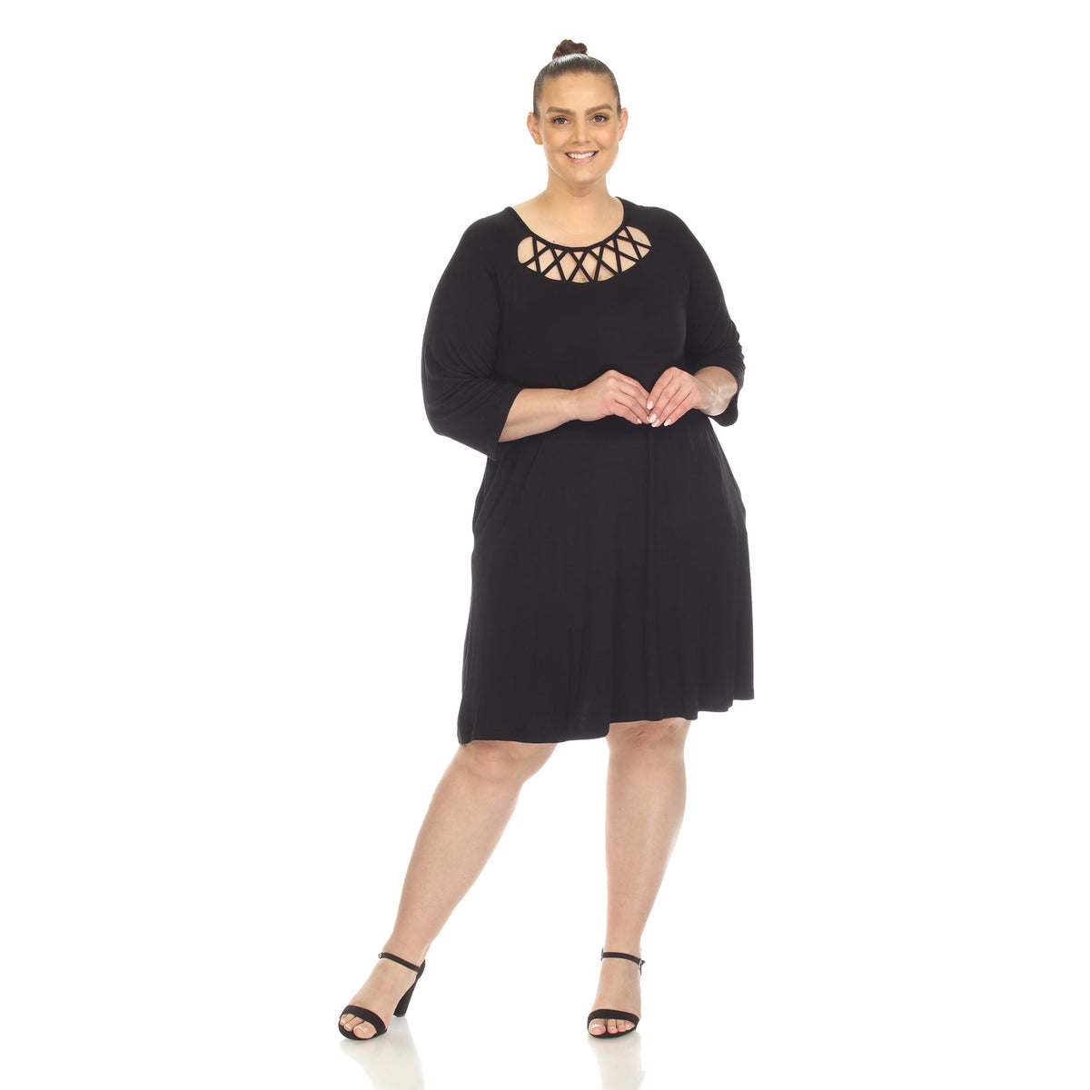 Dressbarn Recommended | Criss Cross Neckline Swing Midi Dress - Plus