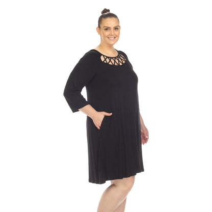 Dressbarn Recommended | Criss Cross Neckline Swing Midi Dress - Plus