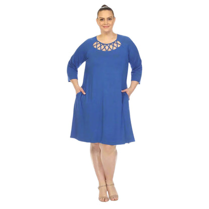 Dressbarn Recommended | Criss Cross Neckline Swing Midi Dress - Plus