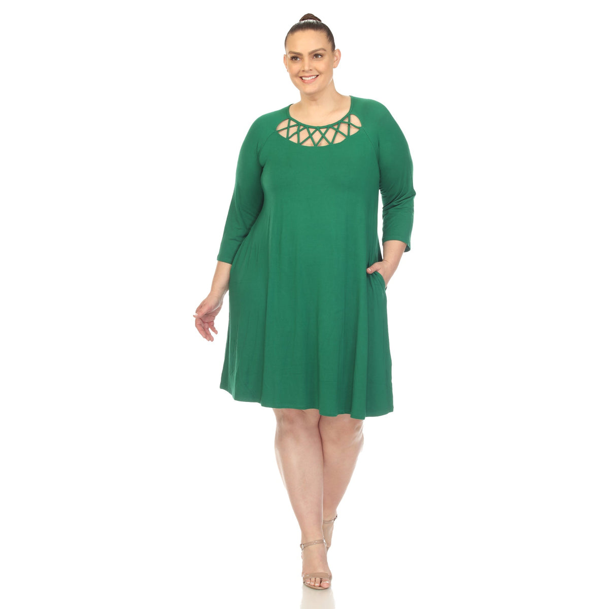 Dressbarn Recommended | Criss Cross Neckline Swing Midi Dress - Plus