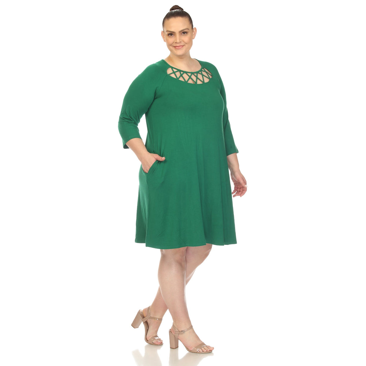 Dressbarn Recommended | Criss Cross Neckline Swing Midi Dress - Plus