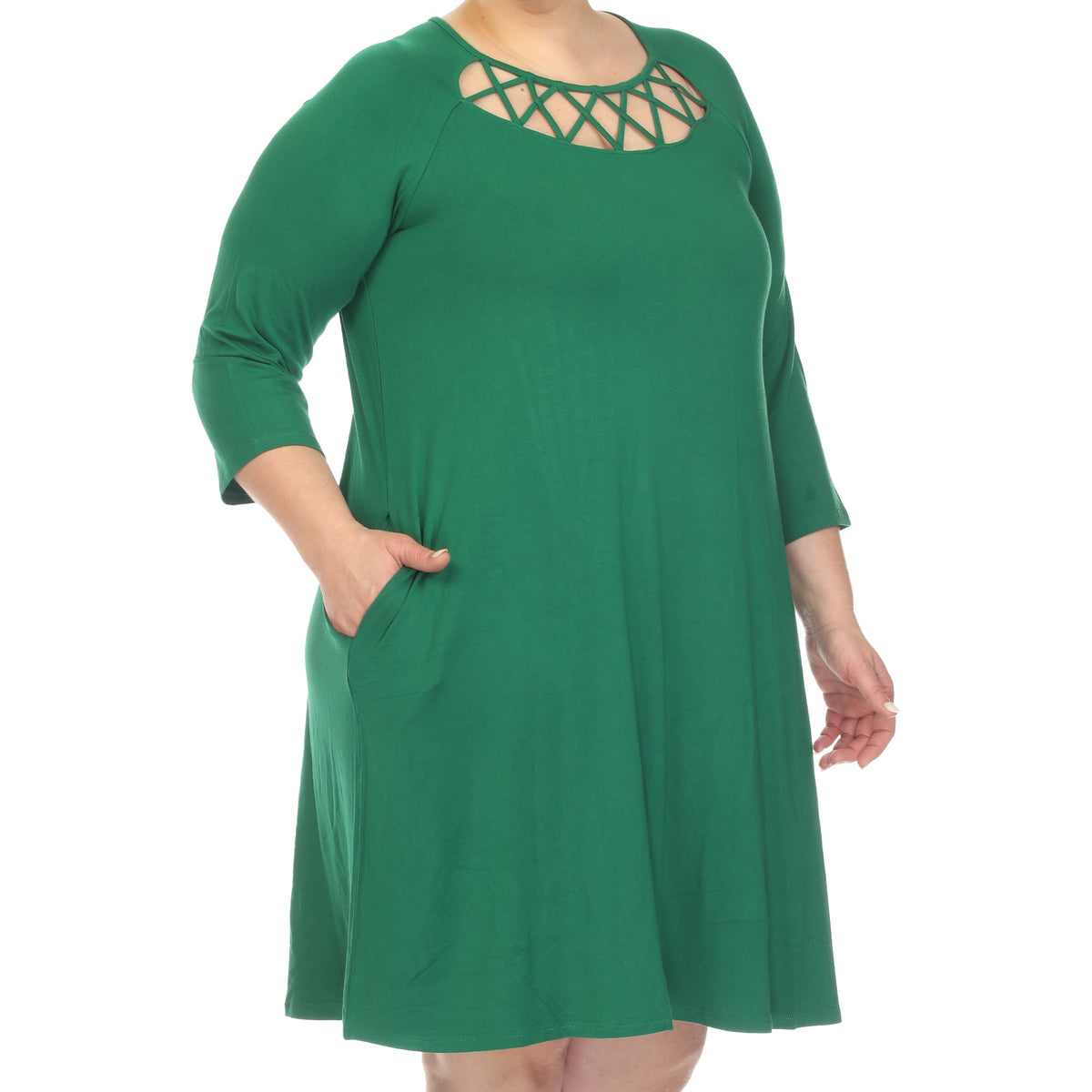 Dressbarn Recommended | Criss Cross Neckline Swing Midi Dress - Plus