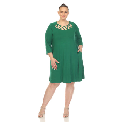 Dressbarn Recommended | Criss Cross Neckline Swing Midi Dress - Plus