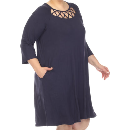 Dressbarn Recommended | Criss Cross Neckline Swing Midi Dress - Plus