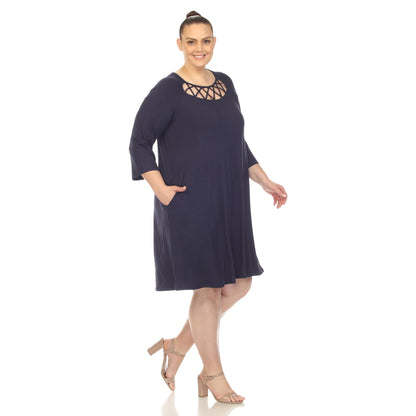 Dressbarn Recommended | Criss Cross Neckline Swing Midi Dress - Plus