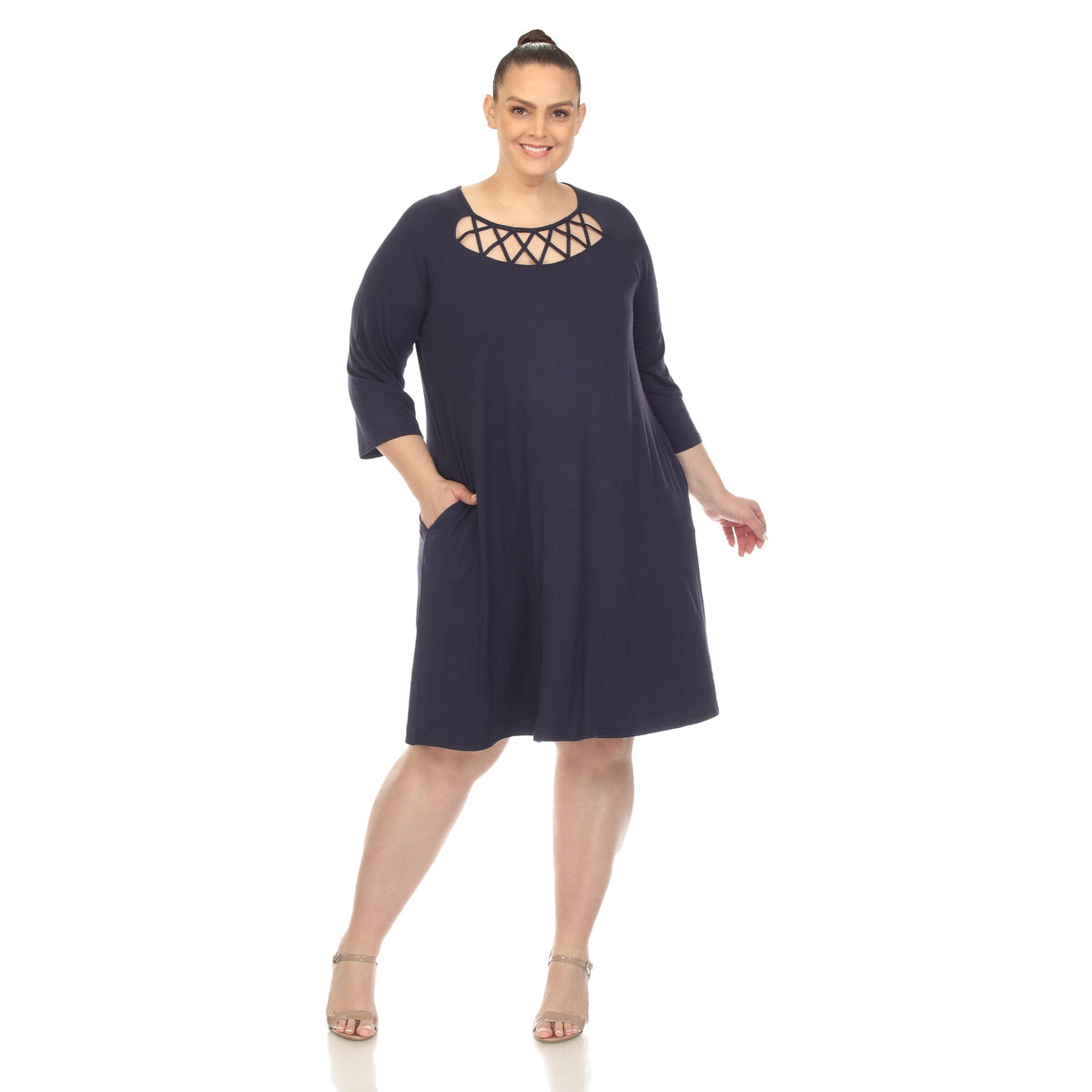 Dressbarn Recommended | Criss Cross Neckline Swing Midi Dress - Plus